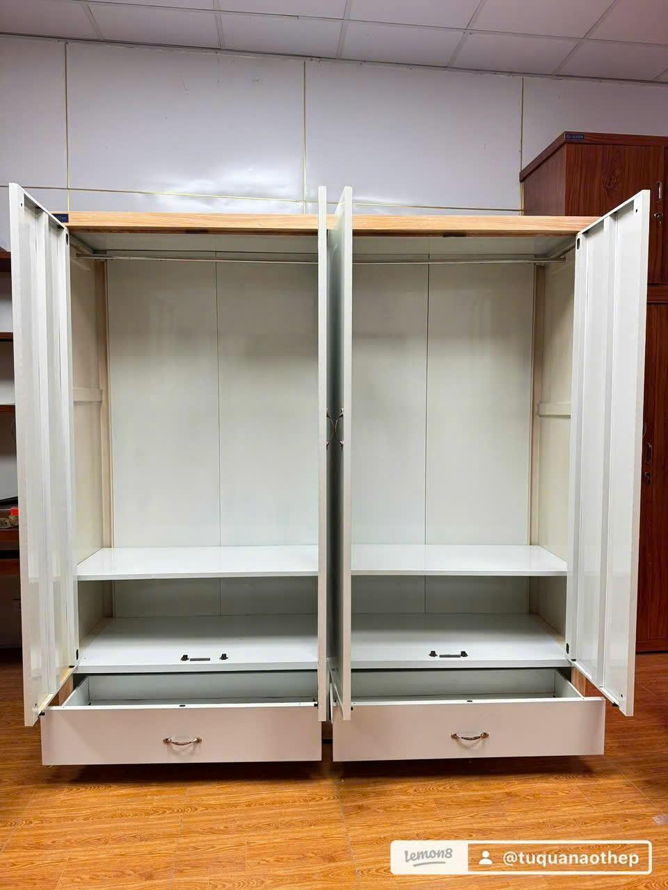 Tủ 4 cánh 2 ngăn kéo cánh trắng vân M3-duoc-ban-tai-GOLDSUN - TỦ THÉP, GIƯỜNG THÉP, BÀN HỌC THÉP VÂN GỖ