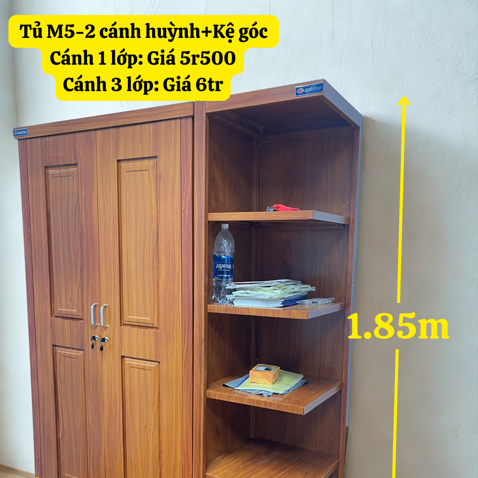 Tủ 2 cánh và kệ góc-duoc-ban-tai-GOLDSUN - TỦ THÉP, GIƯỜNG THÉP, BÀN HỌC THÉP VÂN GỖ