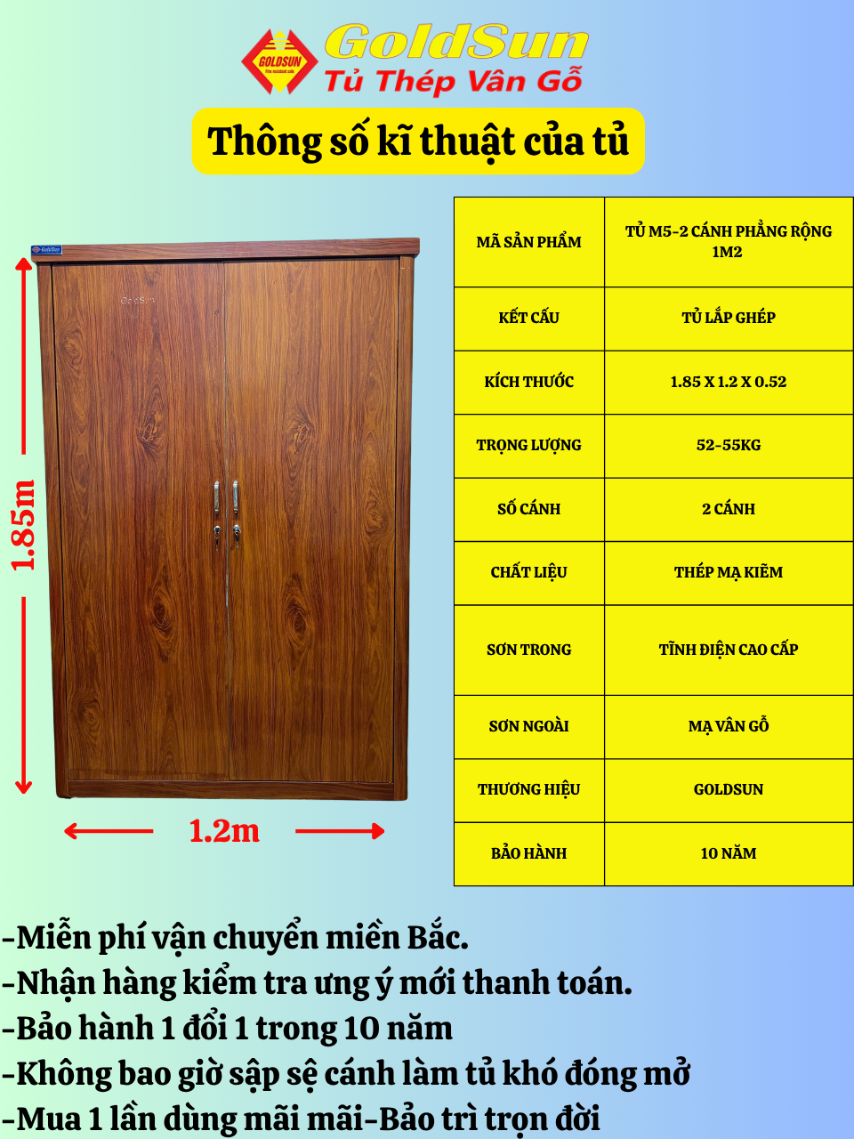 Tủ M5-2 cánh phẳng 1m2-duoc-ban-tai-GOLDSUN - TỦ THÉP, GIƯỜNG THÉP, BÀN HỌC THÉP VÂN GỖ