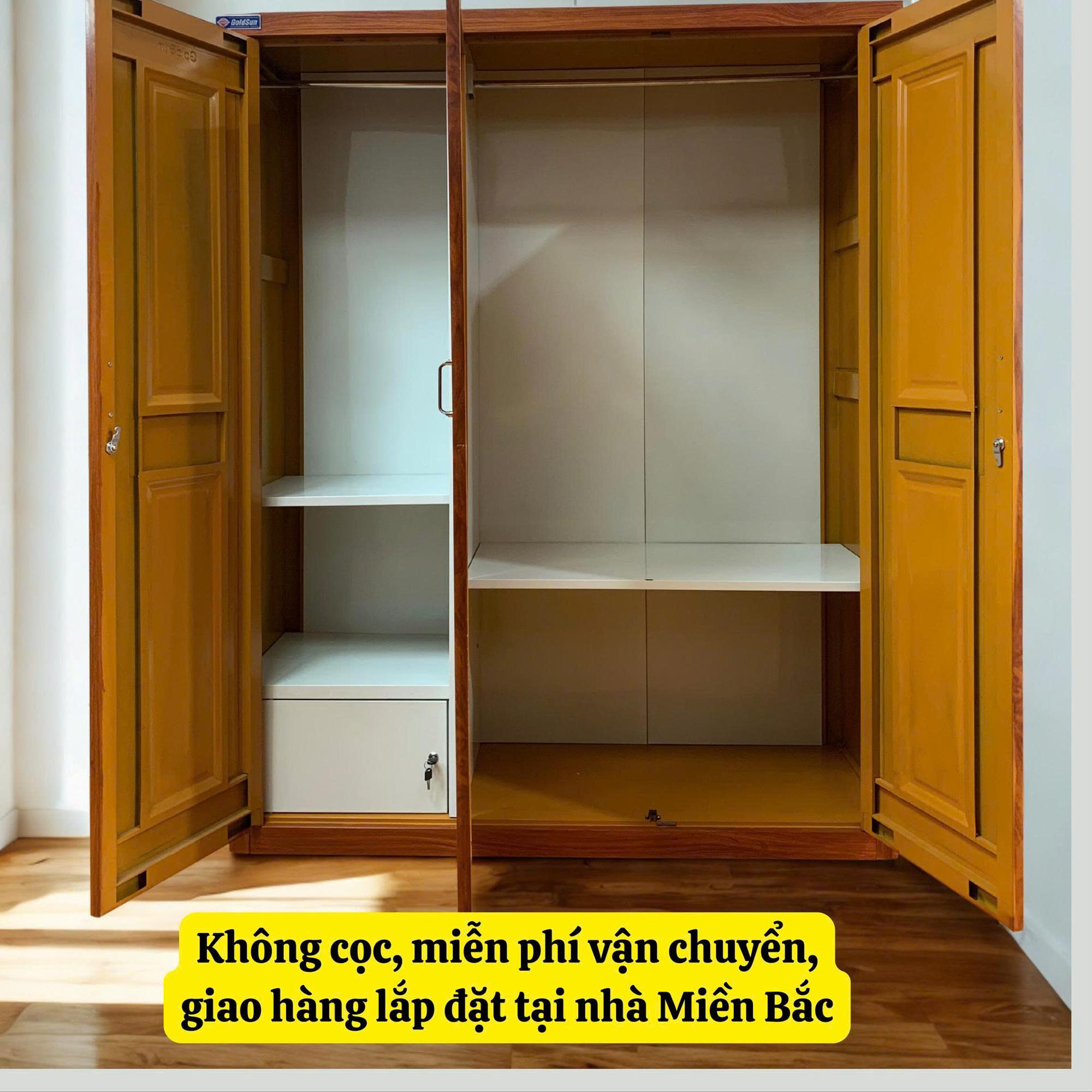 Tủ M5-3 cánh huỳnh-duoc-ban-tai-GOLDSUN - TỦ THÉP, GIƯỜNG THÉP, BÀN HỌC THÉP VÂN GỖ