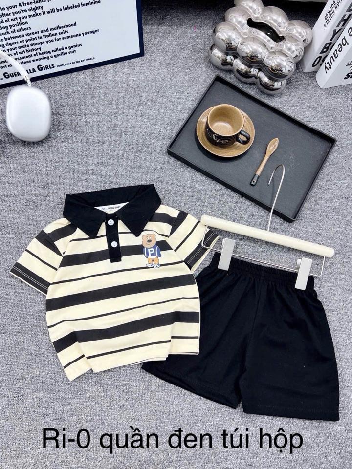 Bộ polo gấu kẻ đen Q.H kids-duoc-ban-tai-Quỳnh Shop Kids