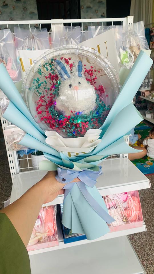 Bó hoa bóng Mica gấu bông đèn led xanh dương-duoc-ban-tai-PITY SHOP