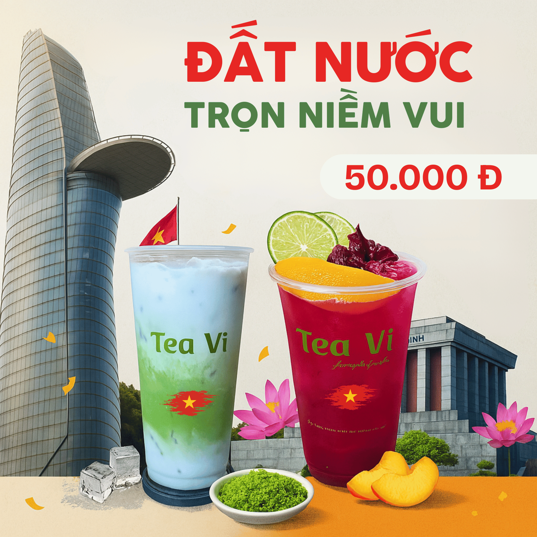Đất Nước Trọn Vui (Matcha Kem Sữa Dừa + Đào Atiso Đỏ)-duoc-ban-tai-Tea Vị