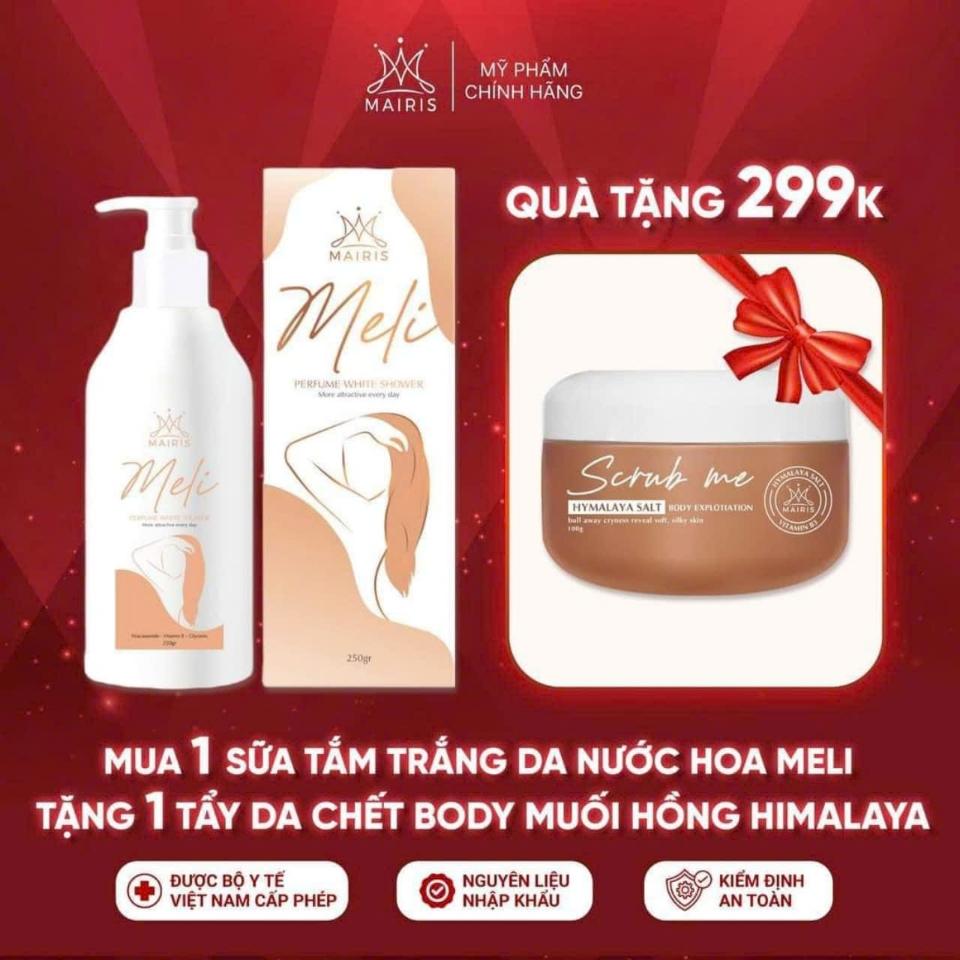 (Freeship)SỮA TẮM MELI 200G MAIRIS . Tặng tẩy da chết body muối hồng himalaya 150g-duoc-ban-tai-TEC