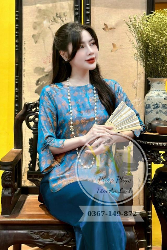 Tơ tằm Trúc Mai tay loe✔️-duoc-ban-tai-Tiệm M&Y- Tâm An Lành- Pháp phục thiết kế, may đo riêng