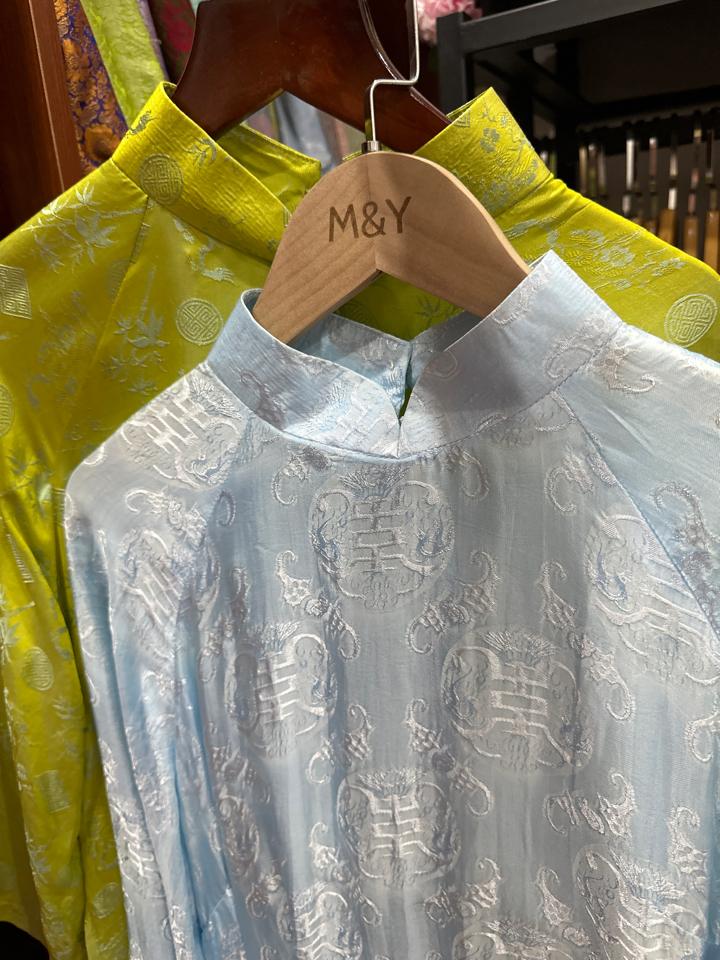 Áo dài tơ Tằm ✔️cổ đứng(khuy cài cổ)-duoc-ban-tai-Tiệm M&Y- Tâm An Lành- Pháp phục thiết kế, may đo riêng