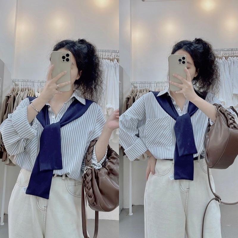 Áo somi kẻ kèm khăn -duoc-ban-tai-ANN Unisex