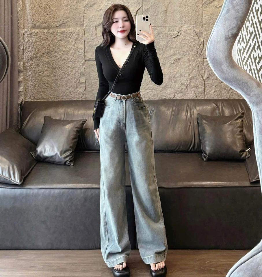 Jean suông xanh đai nâu -duoc-ban-tai-ANN Unisex