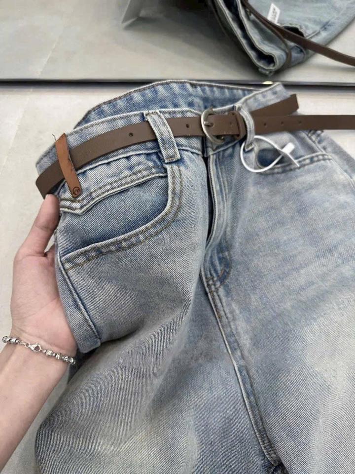 Jean suông xanh đai nâu -duoc-ban-tai-ANN Unisex