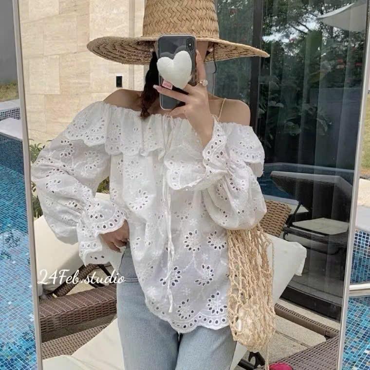 Áo trễ vai ren hoa-duoc-ban-tai-ANN BASIC