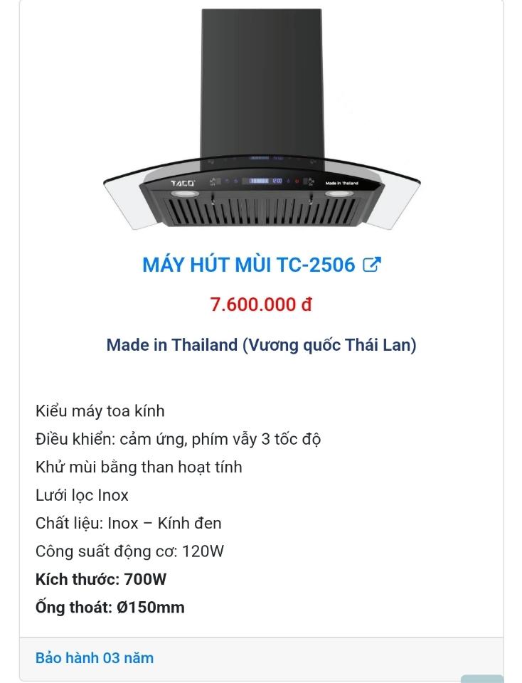 Hút mùi taco TC2506-duoc-ban-tai-NPP TT ĐIỆN MÁY NỘI THẤT ĐÀO GIA