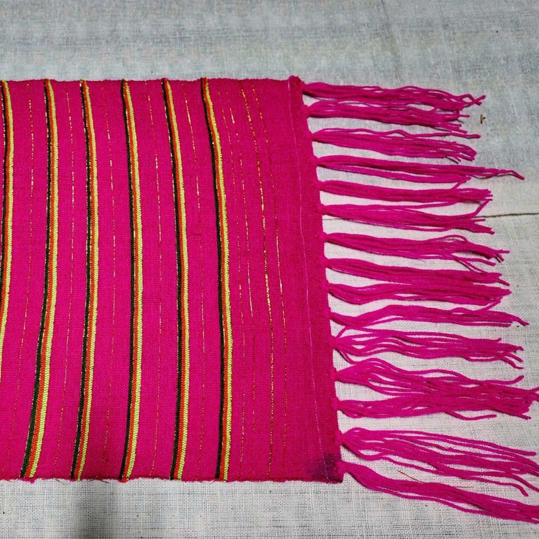 Khăn dệt tay thổ cẩm Hoàng Long - Phối sọc nền hồng / Hoang Long Handwoven Scarf – Striped on Pink Base-duoc-ban-tai-Vietnam Product Ambassdor