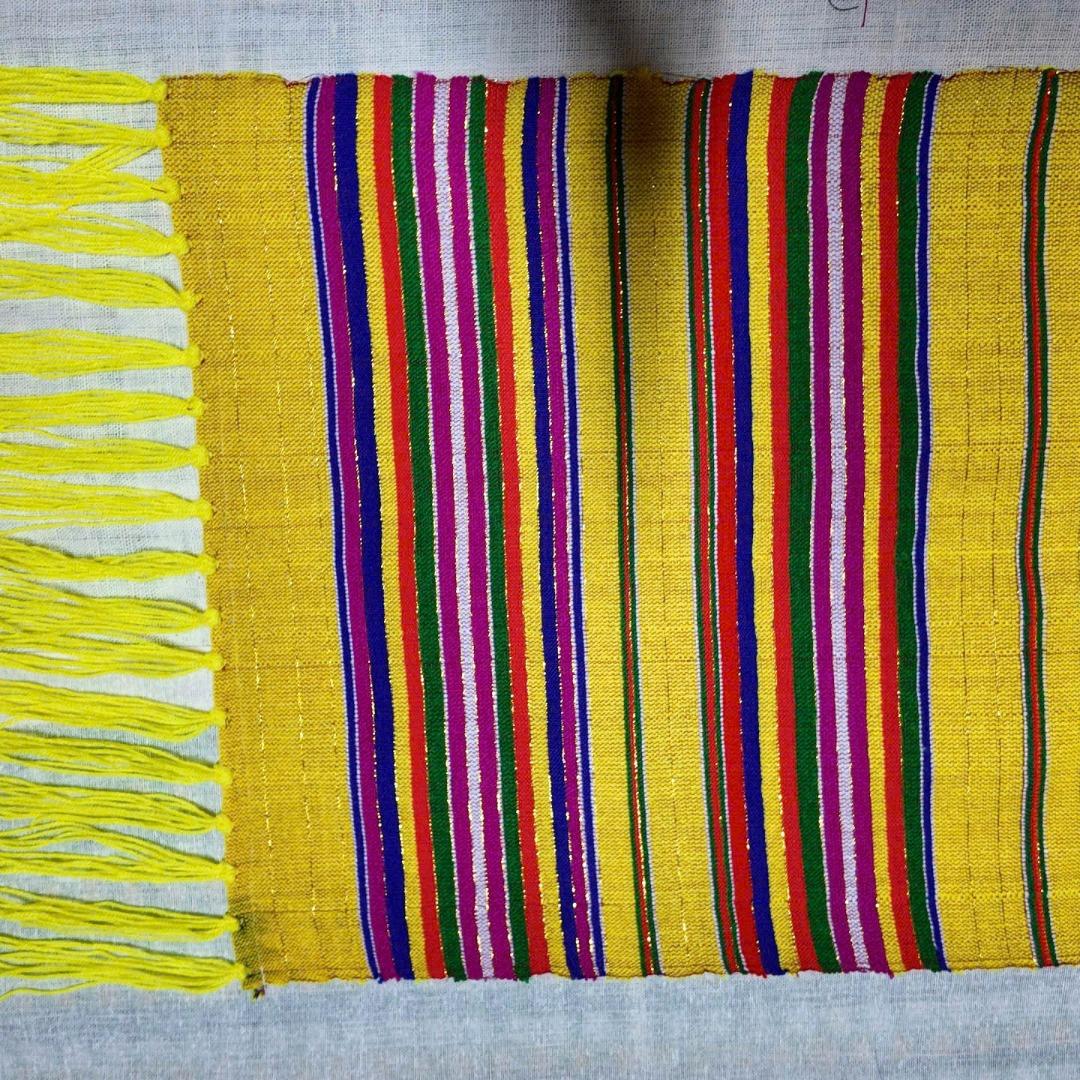 Khăn dệt tay thổ cẩm Hoàng Long - Sắc màu nền vàng / Hoang Long Handwoven Scarf – Vibrant Colors on Yellow Base-duoc-ban-tai-Vietnam Product Ambassdor