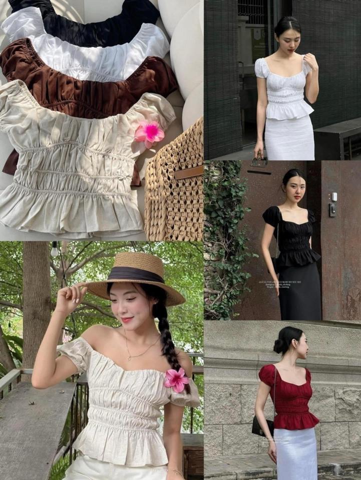 Áo nhún trễ vai-duoc-ban-tai-Nilasa Boutique