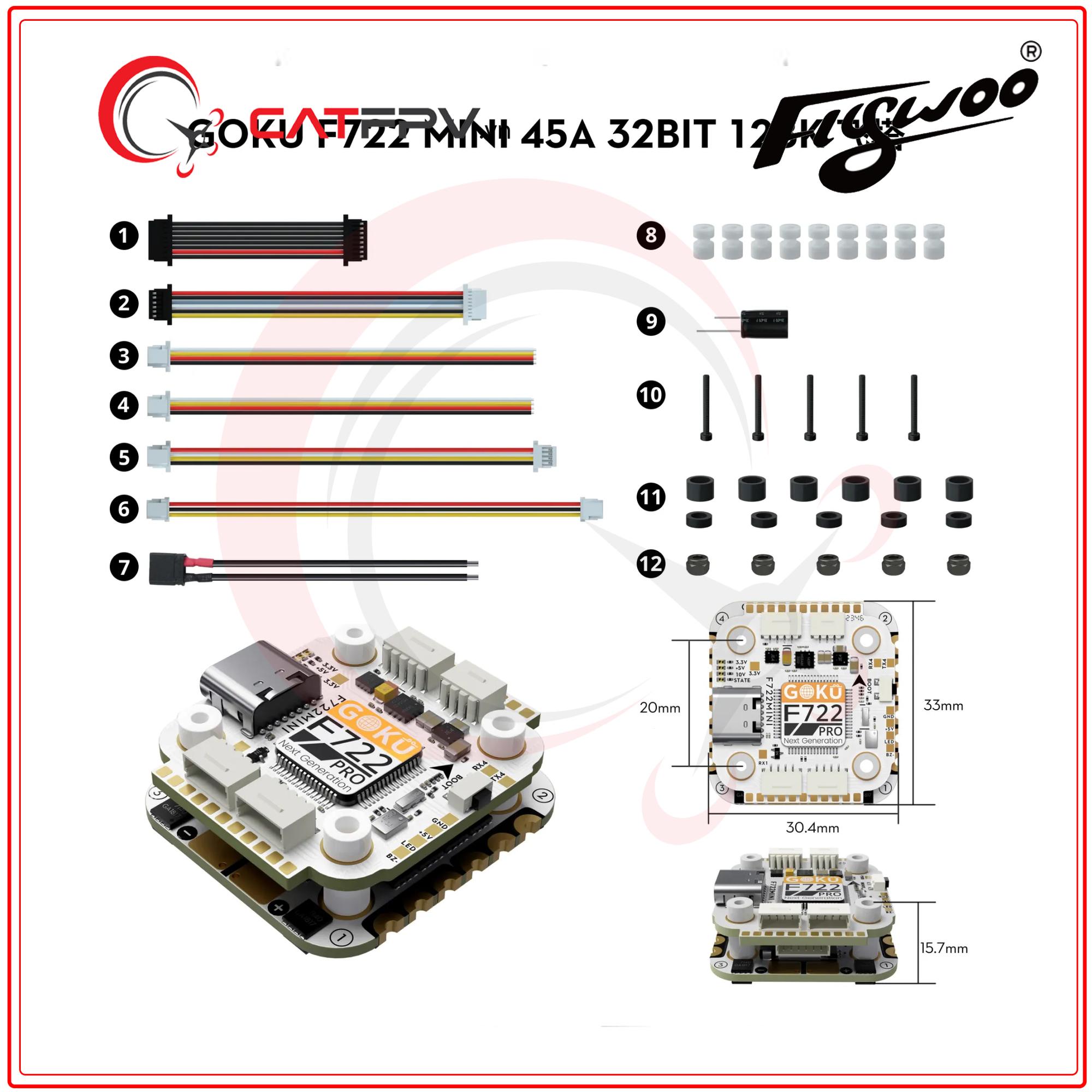 Tháp Mạch Flywoo GOKU F722 Pro Mini V2 45A 32Bit 128K 20X20-duoc-ban-tai-CAT FPV