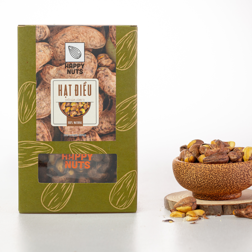 Hạt điều rang muối loại 1 (còn vỏ lụa) Happy Nuts 500g (DR0087-L01)-duoc-ban-tai-Minh Phát Emart