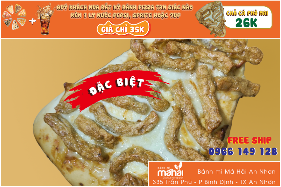 Pizza TG chả cá phô mai-duoc-ban-tai-Bánh Mì Má Hải - An Nhơn