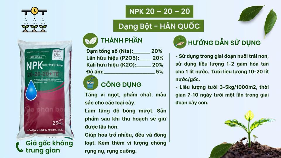 NPK 20-20-20+te Hàn Quốc ( bao đỏ)-duoc-ban-tai-Phân-Bón-Nông-Nghiệp