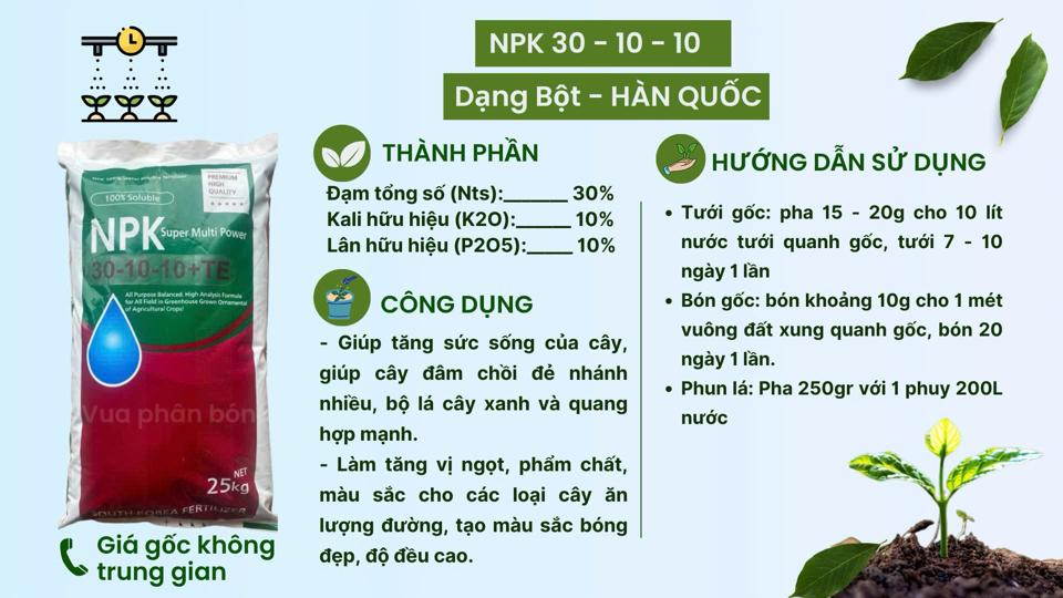 NPK 30-10-10+TE Hàn quốc -duoc-ban-tai-Phân-Bón-Nông-Nghiệp