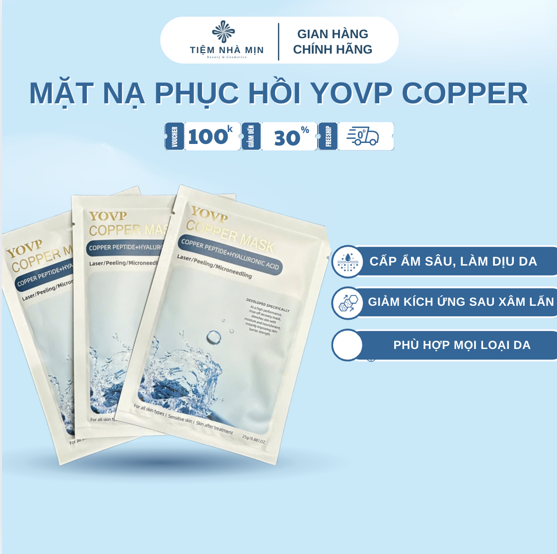 Mặt Nạ YOVP Cooper Đồng Peptide Dưỡng Ẩm Và Phục Hồi Da 25g-duoc-ban-tai-Tiệm Nhà Mịn