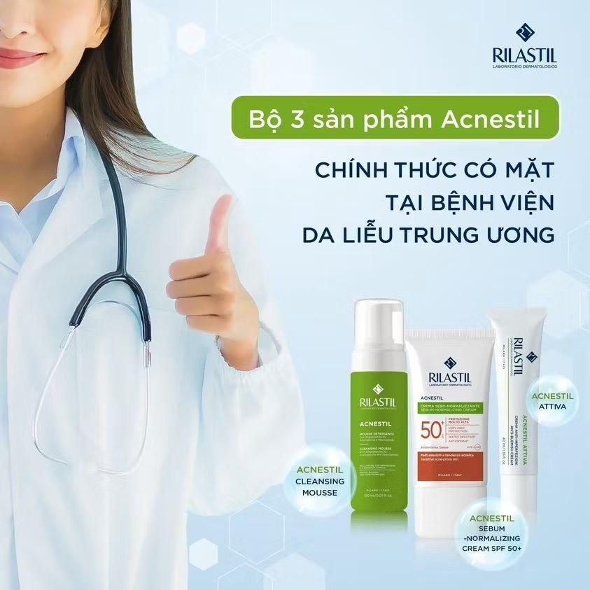 Bọt rửa mặt dành cho da dầu mụn Rilastil Acnestil Cleansing Mousse 165ml-duoc-ban-tai-Tiệm Nhà Mịn