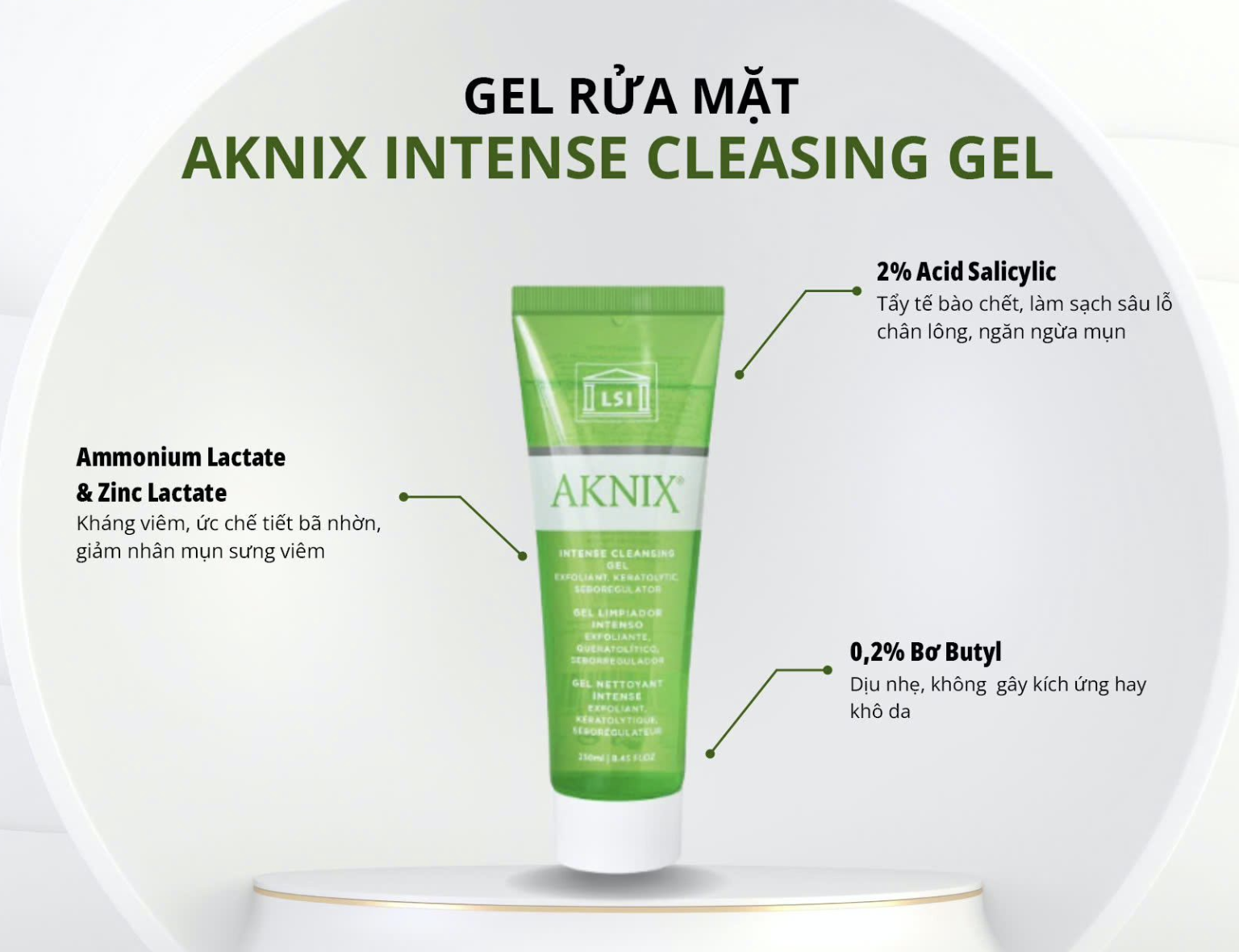 Sữa rửa mặt Aknix Gentle Cleansing Gel dành cho da dầu mụn viêm 250ml - cho da mụn viêm-duoc-ban-tai-Tiệm Nhà Mịn