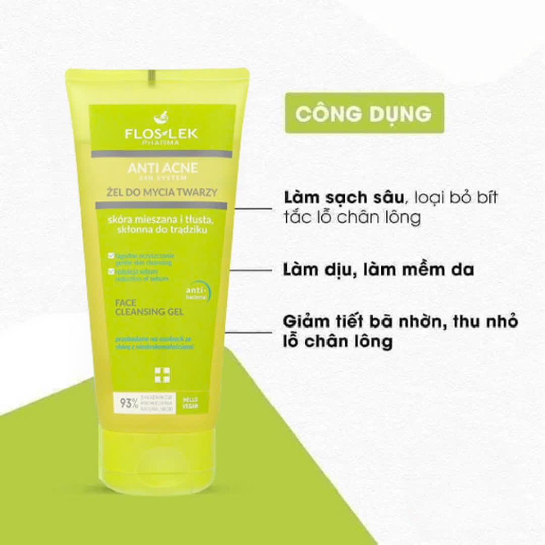 Sữa rửa mặt Floslek Antibacterial Cleansing Gel dành cho da dầu mụn, làm sạch dịu nhẹ 200ml-duoc-ban-tai-Tiệm Nhà Mịn
