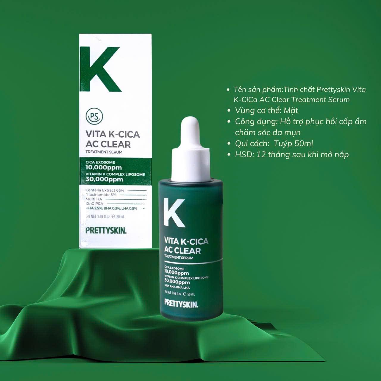 Tinh chất Pretty Skin Vita K Cica Ac Clear Treatment hỗ trợ phục hồi, giảm đỏ cho da yếu nhạy cảm 50ml-duoc-ban-tai-Tiệm Nhà Mịn