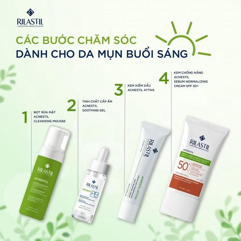 Bọt rửa mặt dành cho da dầu mụn Rilastil Acnestil Cleansing Mousse 165ml-duoc-ban-tai-Tiệm Nhà Mịn
