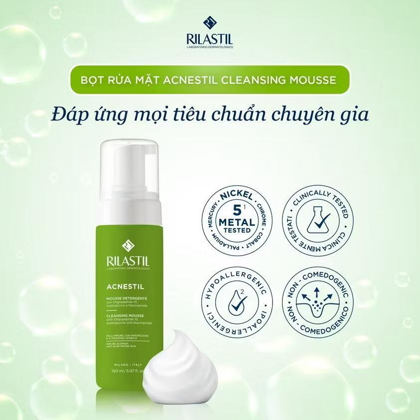 Bọt rửa mặt dành cho da dầu mụn Rilastil Acnestil Cleansing Mousse 165ml-duoc-ban-tai-Tiệm Nhà Mịn