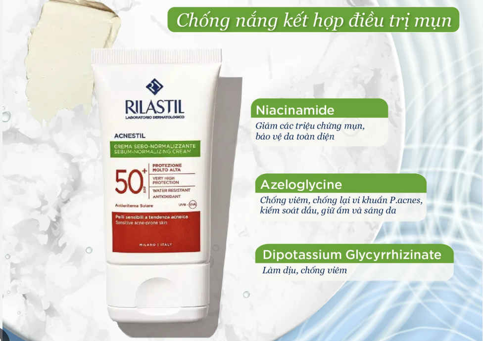 Kem chống nắng dành cho da dầu mụn Rilastil Acnestil Sebum - Normalizing Cream SPF 50+-duoc-ban-tai-Tiệm Nhà Mịn