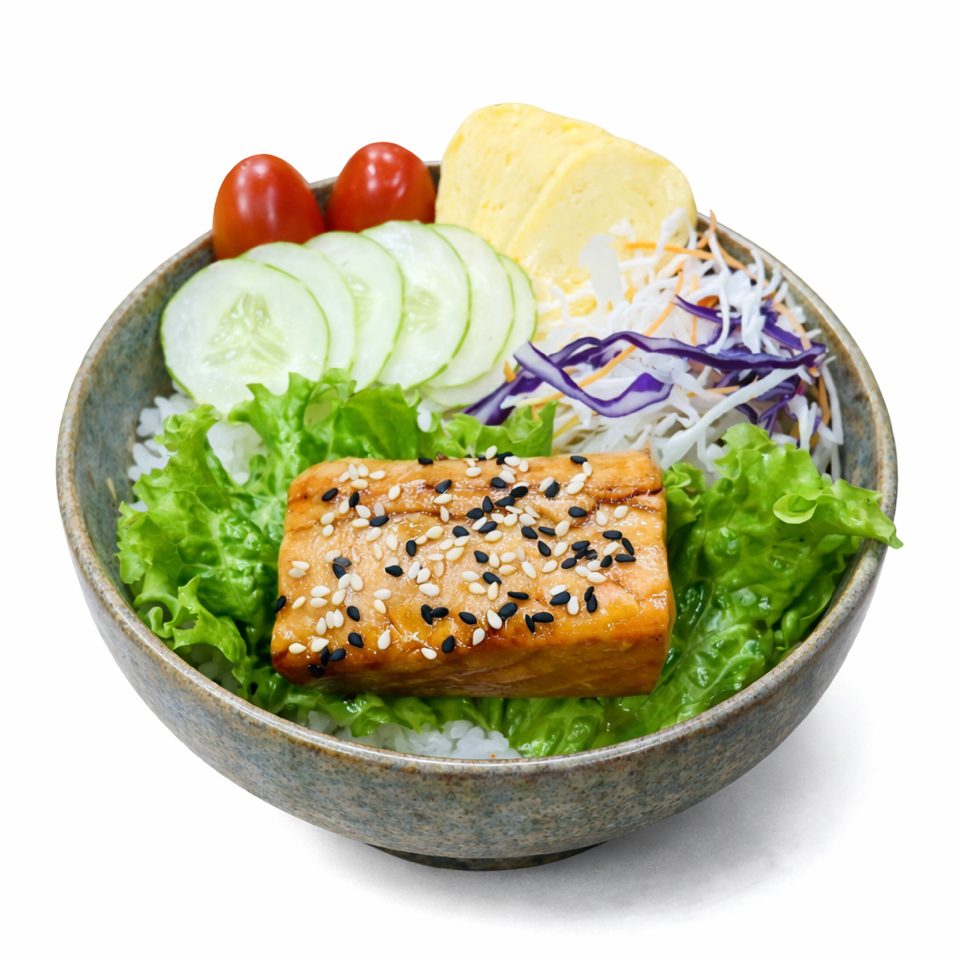 Sake donburi[Salmon w Teriyaki sauce] Cơm cá hồi Teriyaki-duoc-ban-tai-Furin sushi