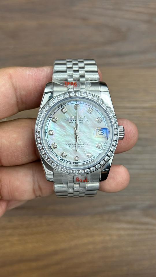Seikomod DateJust xà cừ trắng niềng đá-duoc-ban-tai-NGUYÊN độ đồng hồ (seikomod)