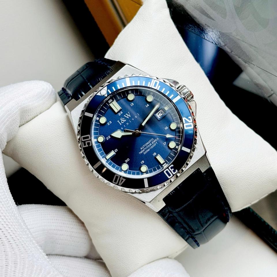 I&W Carnival 726G 41mm xanh navy dây da-duoc-ban-tai-NGUYÊN độ đồng hồ (seikomod)