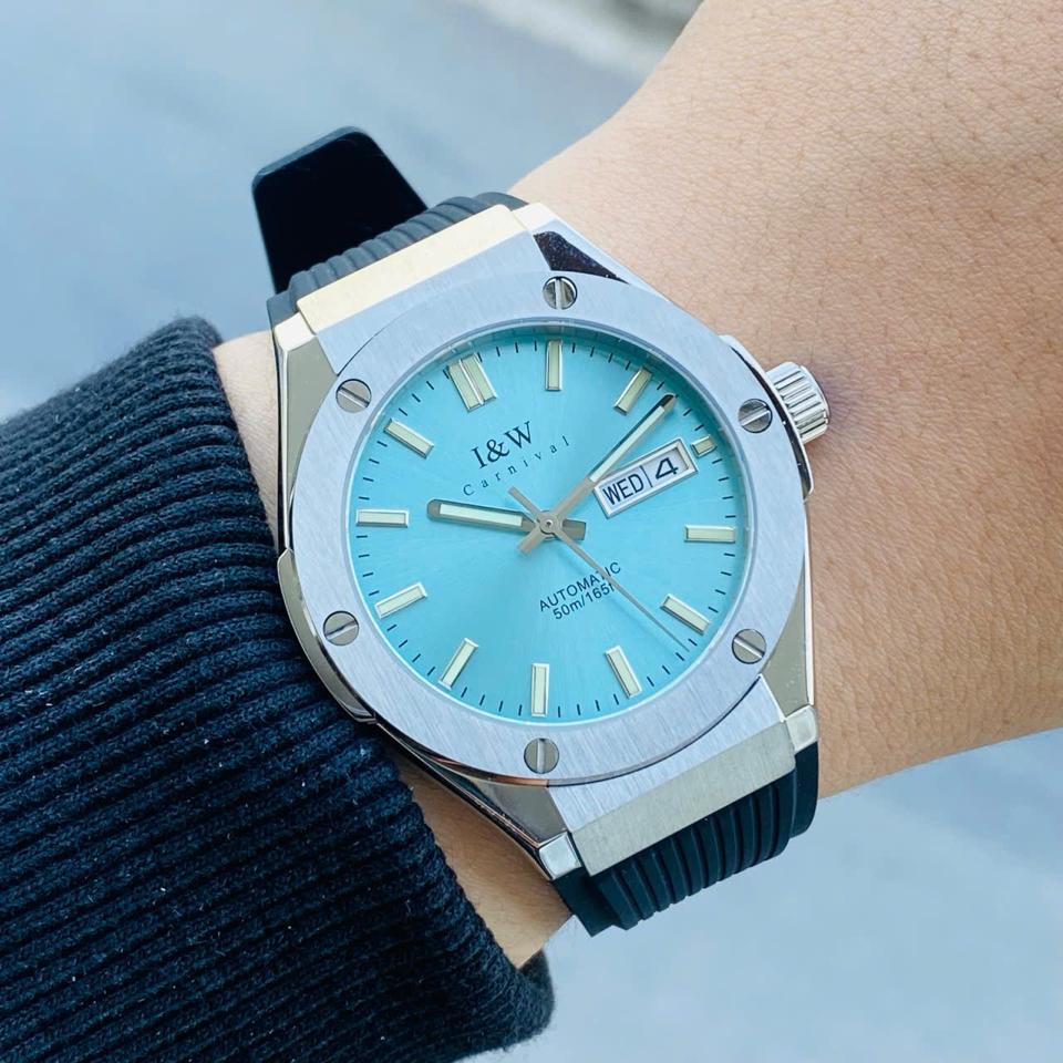 TIỂU HUBLOT I&W  CARNIVAL   IW55851   41mm viền trơn mặt xanh tiffany-duoc-ban-tai-NGUYÊN độ đồng hồ (seikomod)