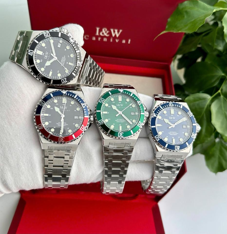 I&W Carnival 726G 41mm xanh lá-duoc-ban-tai-NGUYÊN độ đồng hồ (seikomod)