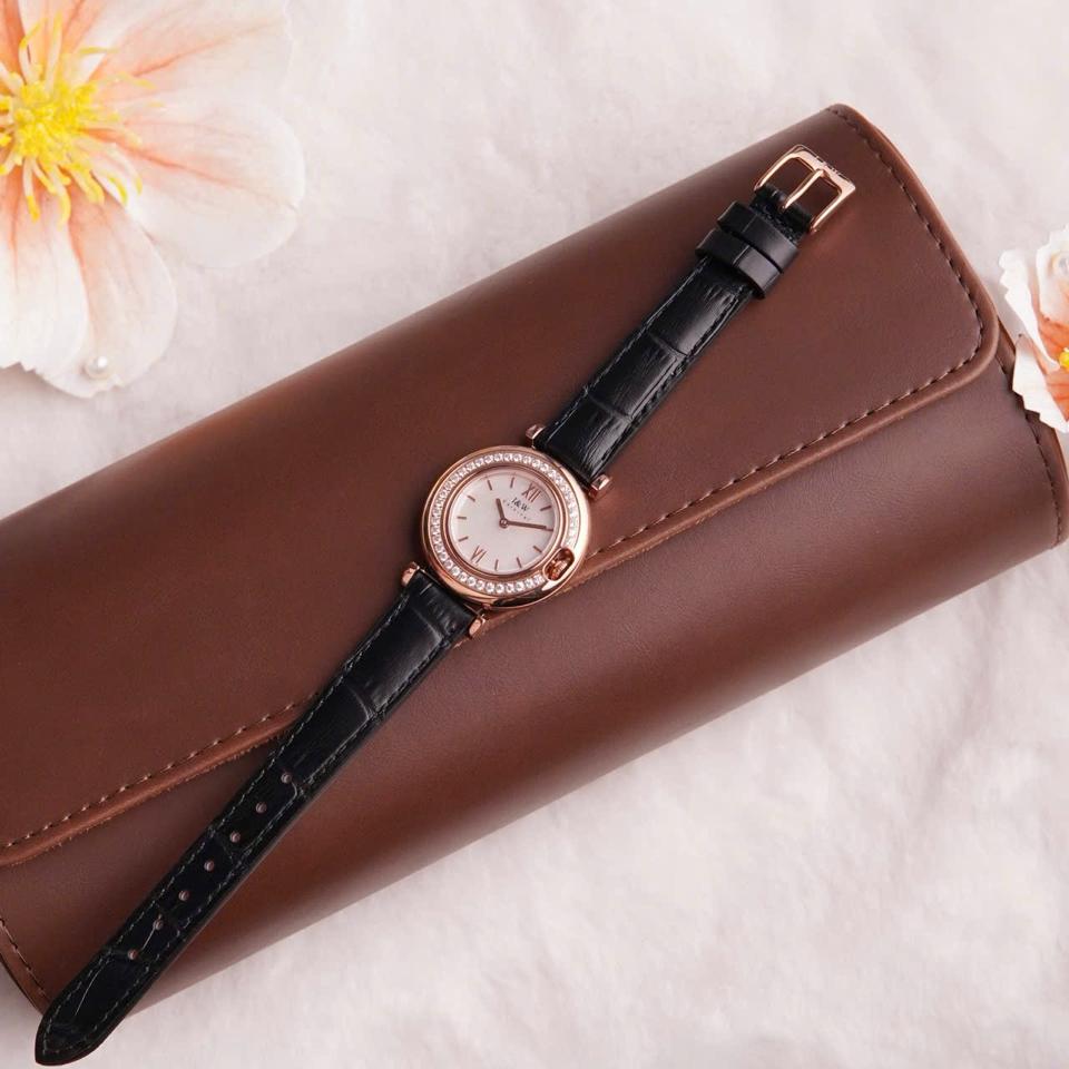 I&W Carnival IW3011L nữ 27mm mặt trắng dây đen-duoc-ban-tai-NGUYÊN độ đồng hồ