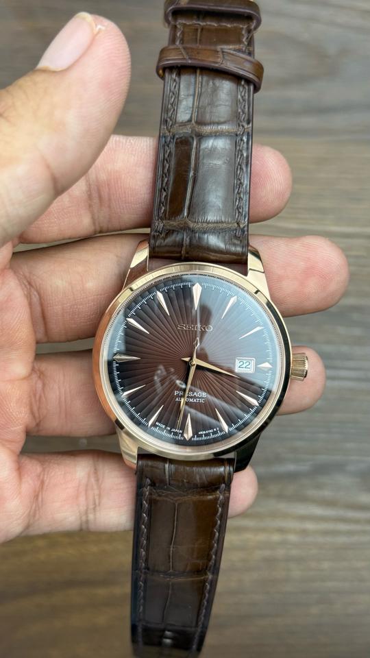 Seikomod Presage 40mm nâu vàng hồng-duoc-ban-tai-NGUYÊN độ đồng hồ (seikomod)