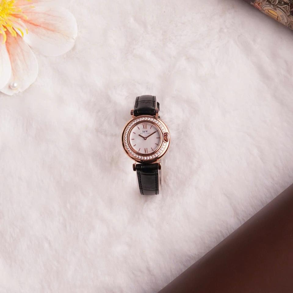 I&W Carnival IW3011L nữ 27mm mặt trắng dây đen-duoc-ban-tai-NGUYÊN độ đồng hồ