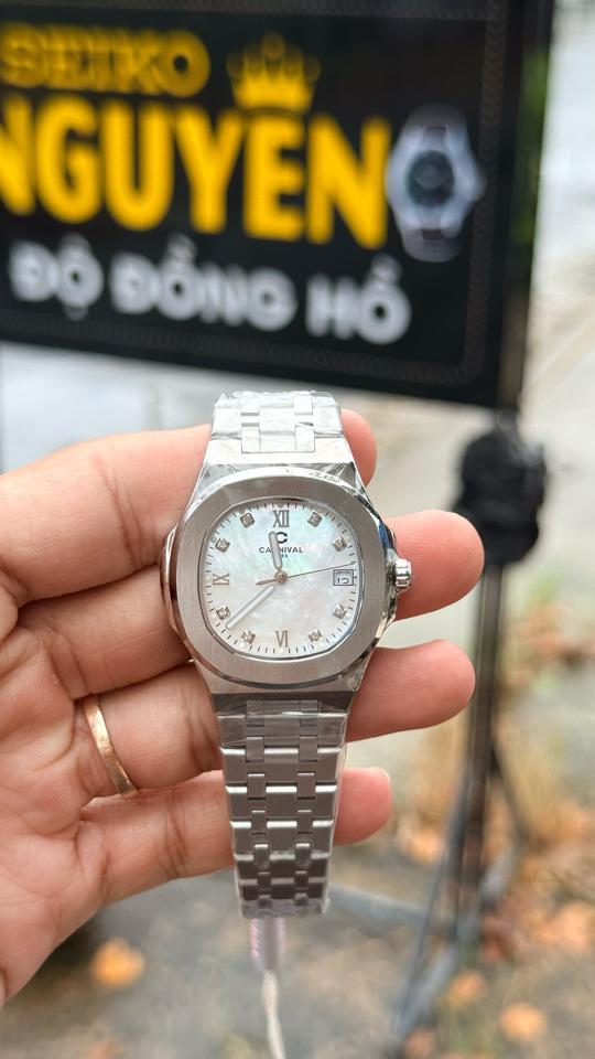 Carnival 8160L 34mm nữ mặt xà cừ trắng-duoc-ban-tai-NGUYÊN độ đồng hồ (seikomod)