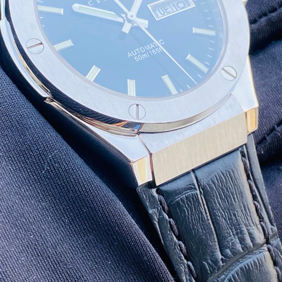 TIỂU HUBLOT I&W  CARNIVAL   IW55851   41mm viền trơn mặt đen dây da-duoc-ban-tai-NGUYÊN độ đồng hồ (seikomod)