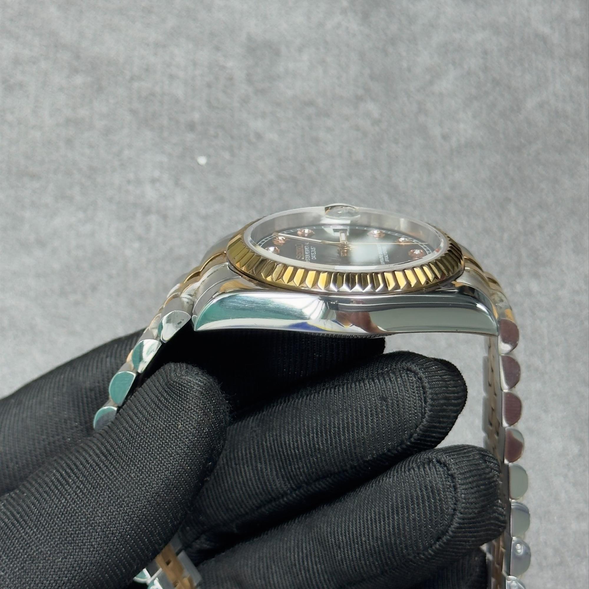 Seikomod DateJust socola demi vàng cọc đá mặt đen-duoc-ban-tai-NGUYÊN độ đồng hồ
