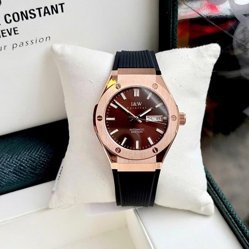  I&W Carnival  IW55851G 41mm niềng trơn nâu chocolate -duoc-ban-tai-NGUYÊN độ đồng hồ (seikomod)