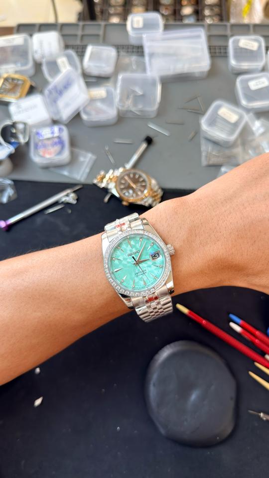 Seikomod DateJust xanh tiffany niềng đá-duoc-ban-tai-NGUYÊN độ đồng hồ (seikomod)