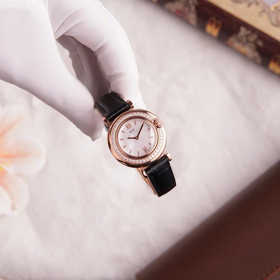 I&W Carnival IW3011L nữ 27mm mặt trắng dây đen-duoc-ban-tai-NGUYÊN độ đồng hồ