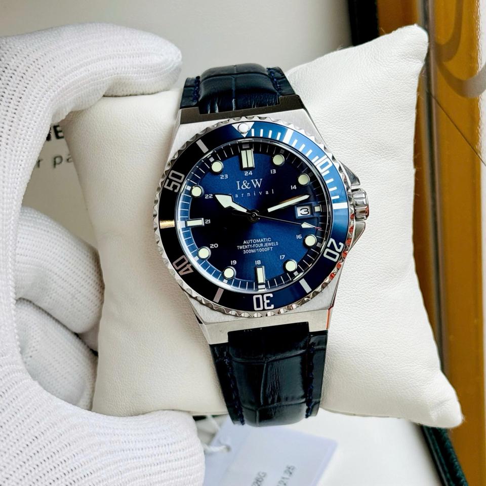 I&W Carnival 726G 41mm xanh navy dây da-duoc-ban-tai-NGUYÊN độ đồng hồ (seikomod)