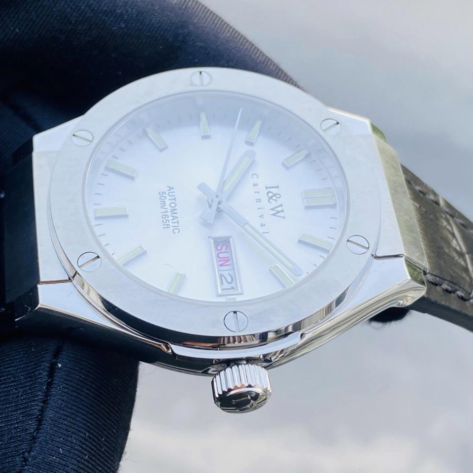 TIỂU HUBLOT I&W  CARNIVAL   IW55851   41mm viền trơn mặt trắng dây da-duoc-ban-tai-NGUYÊN độ đồng hồ (seikomod)