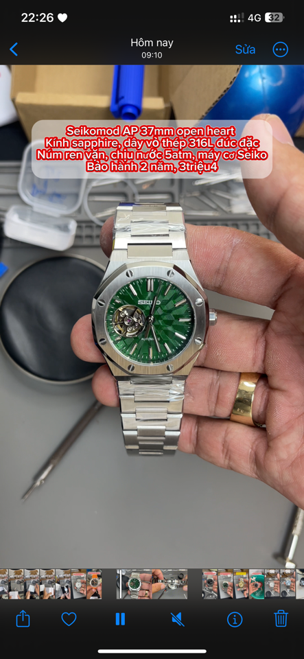 Seikomod AP 37mm open heart (xanh lá, xanh dương, đen, trắng, xanh tifany)-duoc-ban-tai-NGUYÊN độ đồng hồ (seikomod)
