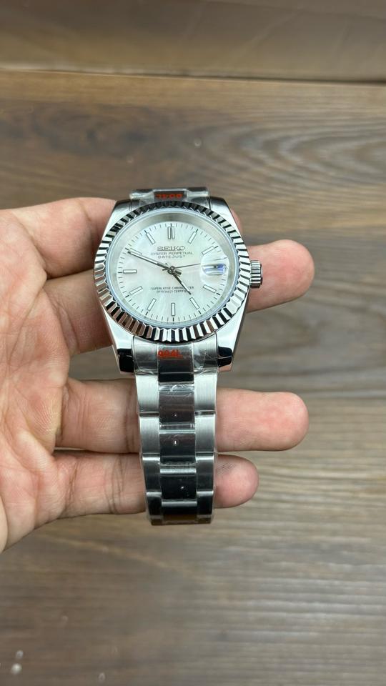 Seikomod DateJust 40mm xà cừ trắng dạ quang-duoc-ban-tai-NGUYÊN độ đồng hồ (seikomod)
