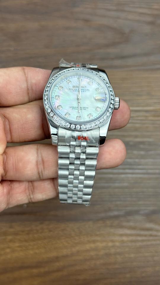 Seikomod DateJust xà cừ trắng niềng đá-duoc-ban-tai-NGUYÊN độ đồng hồ (seikomod)